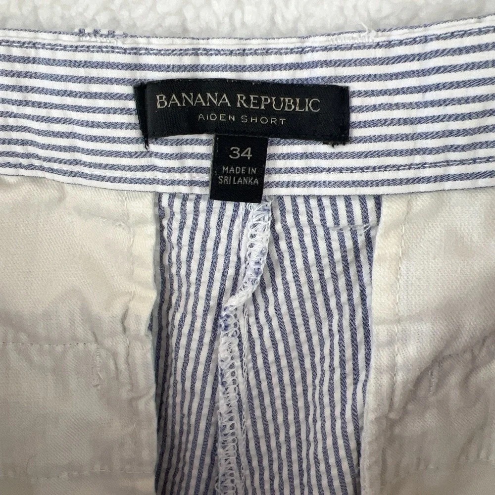 BANANA REPUBLIC Mens Preppy Blu Striped Seersucker Aiden Club Cotton Short Sz 34